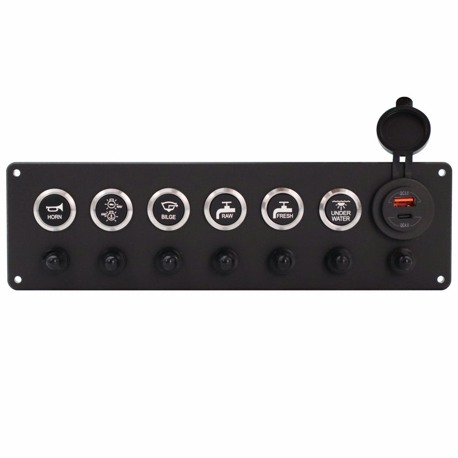 6 Switch Panel 22mm Push Buttons w/ Breakers & USB