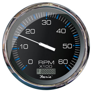 Faria Chesapeake Black 5 Tachometer wDigital Hourmeter  6000 RPM Gas Inboard 33763