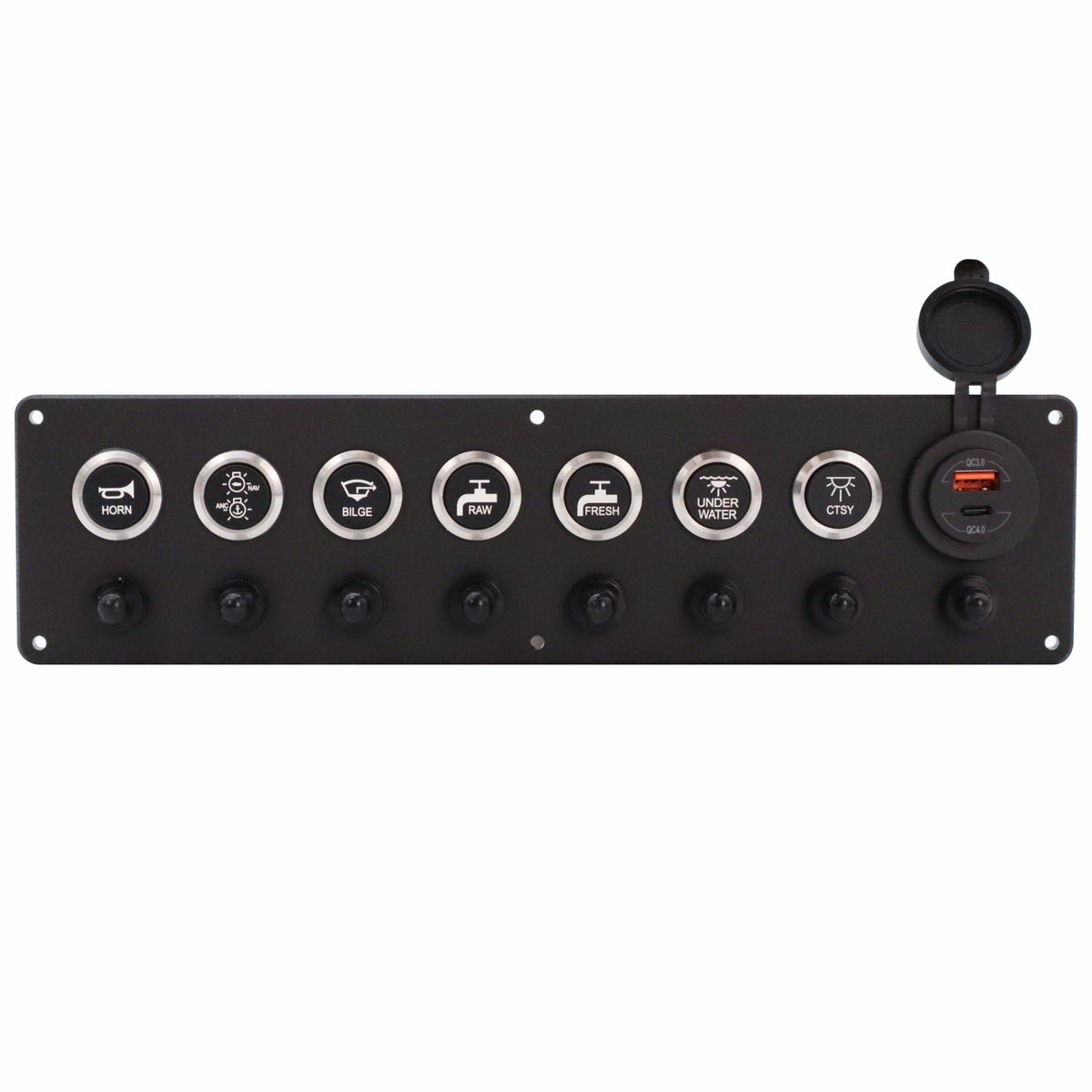 7 Switch Panel 22mm Push Buttons w/ Breakers & USB