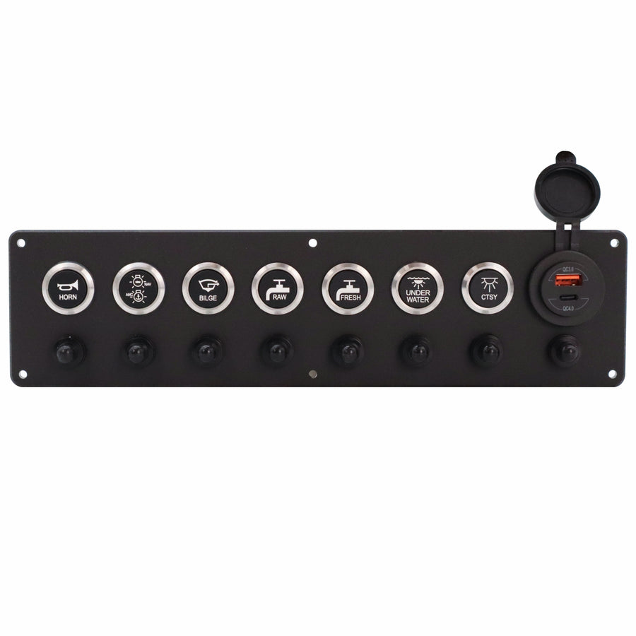 7 Switch Panel 22mm Push Buttons w/ Breakers & USB