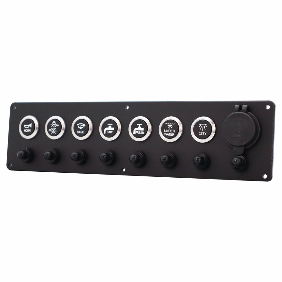 7 Switch Panel 22mm Push Buttons w/ Breakers & USB