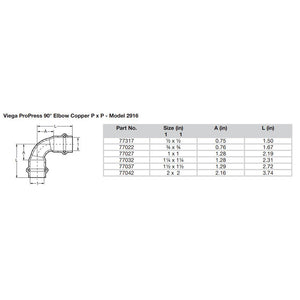 Viega ProPress 1  90 Copper Elbow  Double Press Connection  Smart Connect Technology 77027