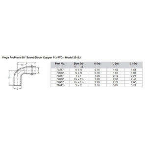Viega ProPress 34  90 Copper Elbow  StreetPress Connection  Smart Connect Technology 77052