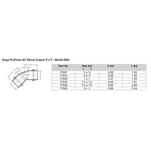 Viega ProPress 1  45 Copper Elbow  Double Press Connection  Smart Connect Technology 77028