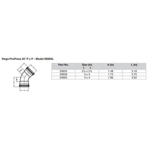 Viega ProPress 212  45 Copper Elbow  Double Press Connection  Smart Connect Technology 20653