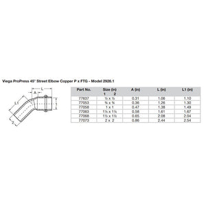 Viega ProPress 112  45 Copper Elbow  StreetPress Connection  Smart Connect Technology 77068
