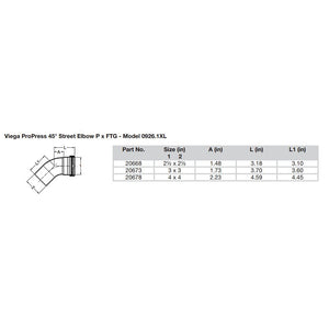 Viega ProPress  212  45 Copper Elbow  StreetPress Connection  Smart Connect Technology 20668