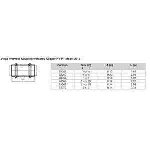 Viega ProPress 114 Copper Coupling wStop  Double Press Connection  Smart Connect Technology 78062