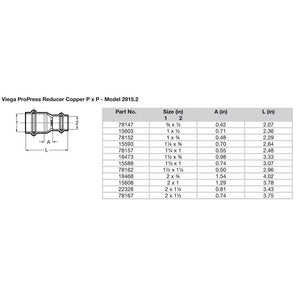Viega ProPress 112 x 1 Copper Reducer  Double Press Connection  Smart Connect Technology 15588