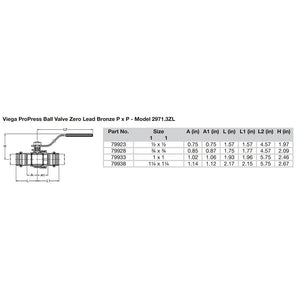 Viega ProPress 12 Zero Lead Bronze Ball Valve wStainless Stem  Double Press Connection  Smart Connect Technology 79923