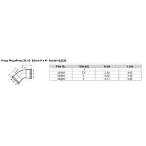 Viega MegaPress 4 45 Carbon Steel Elbow wFKM  Double Press Connection  Smart Connect Technology 26540