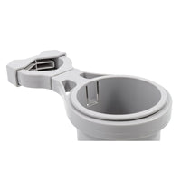 Camco ClampOn Rail Mounted Cup Holder  Large for Up to 2 Rail  Grey 53092