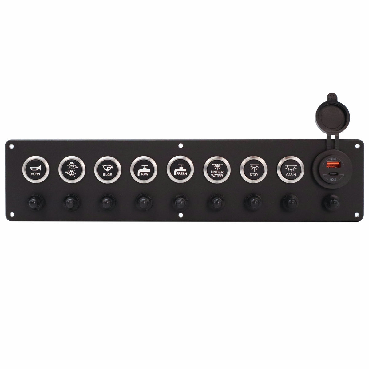 8 Switch Panel 22mm Push Buttons w/ Breakers & USB