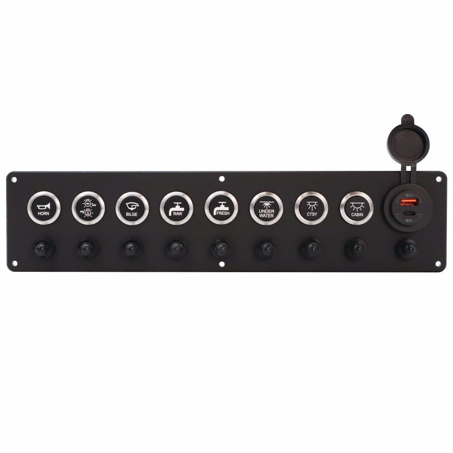 8 Switch Panel 22mm Push Buttons w/ Breakers & USB