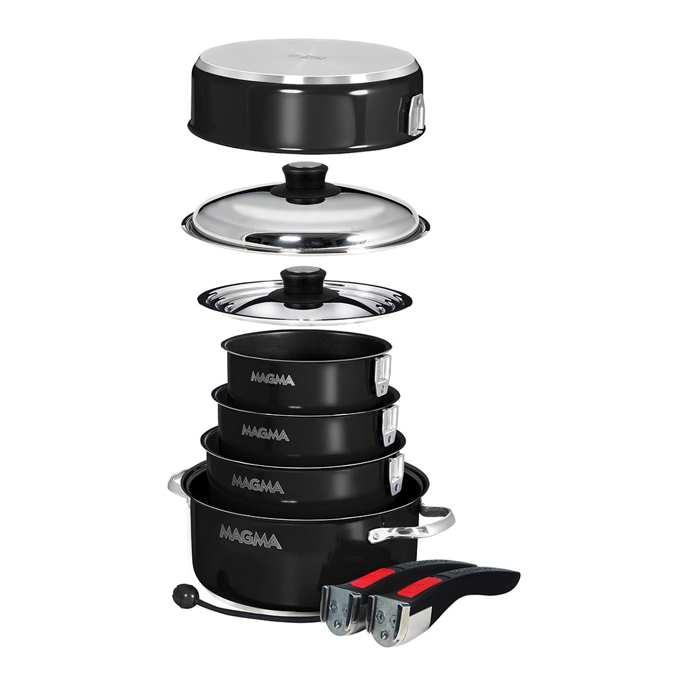 Magma Nestable 10 Piece Induction NonStick Enamel Finish Cookware Set  Jet Black A10366JB2IN