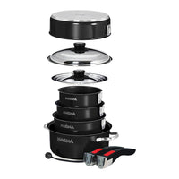 Magma Nestable 10 Piece Induction NonStick Enamel Finish Cookware Set  Jet Black A10366JB2IN