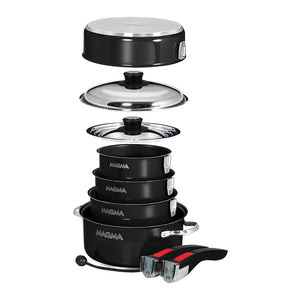 Magma Nestable 10 Piece Induction NonStick Enamel Finish Cookware Set  Jet Black A10366JB2IN