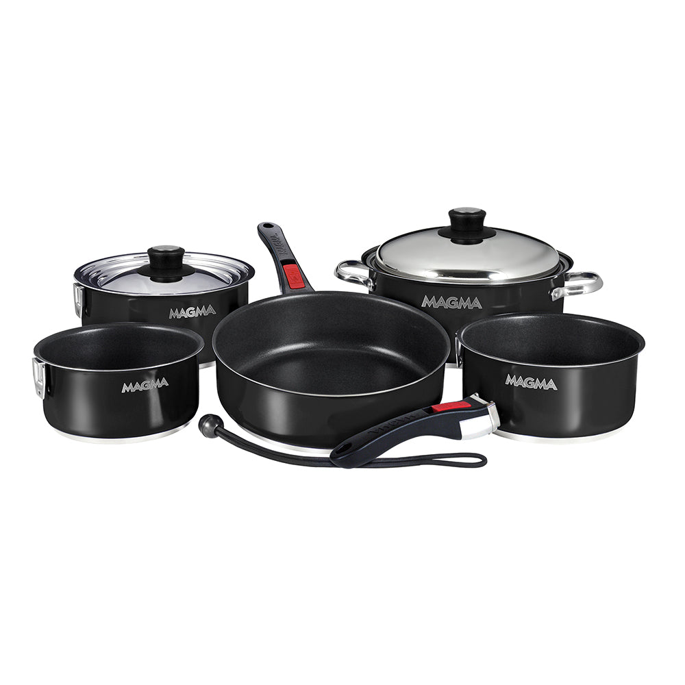 Magma Nestable 10 Piece Induction NonStick Enamel Finish Cookware Set  Jet Black A10366JB2IN