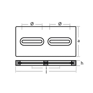 Tecnoseal Rectangular Zinc Plate Anode wInserts  12 x 6 x 1 TECDIVERSD