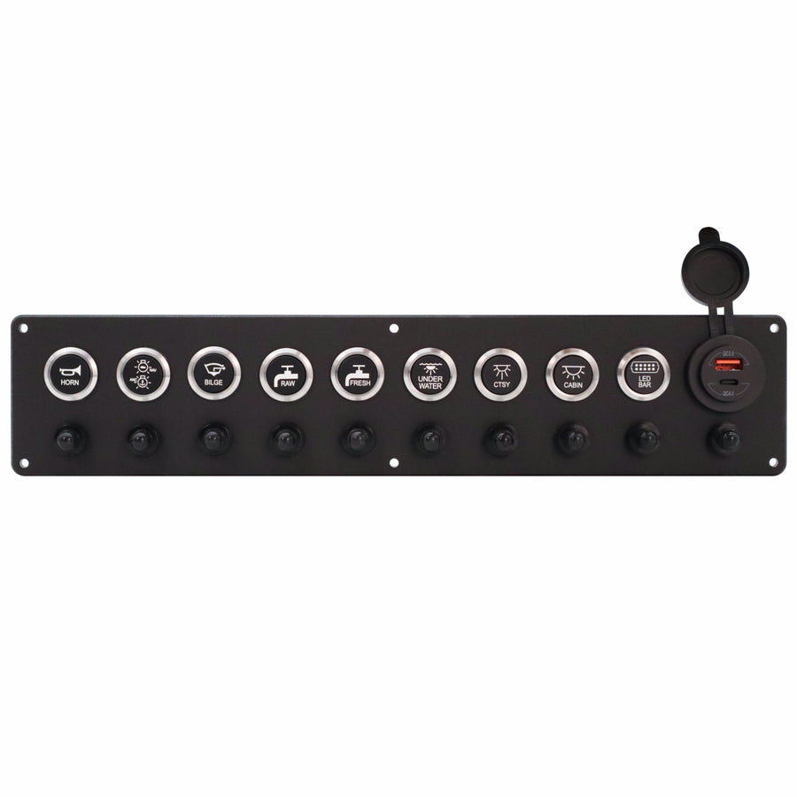 9 Switch Panel 22mm Push Buttons w/ Breakers & USB