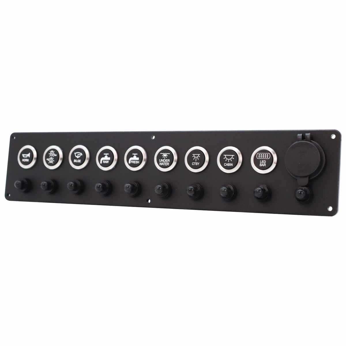 9 Switch Panel 22mm Push Buttons w/ Breakers & USB
