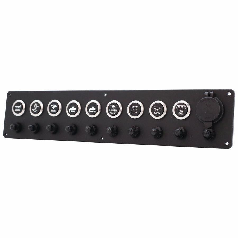 9 Switch Panel 22mm Push Buttons w/ Breakers & USB