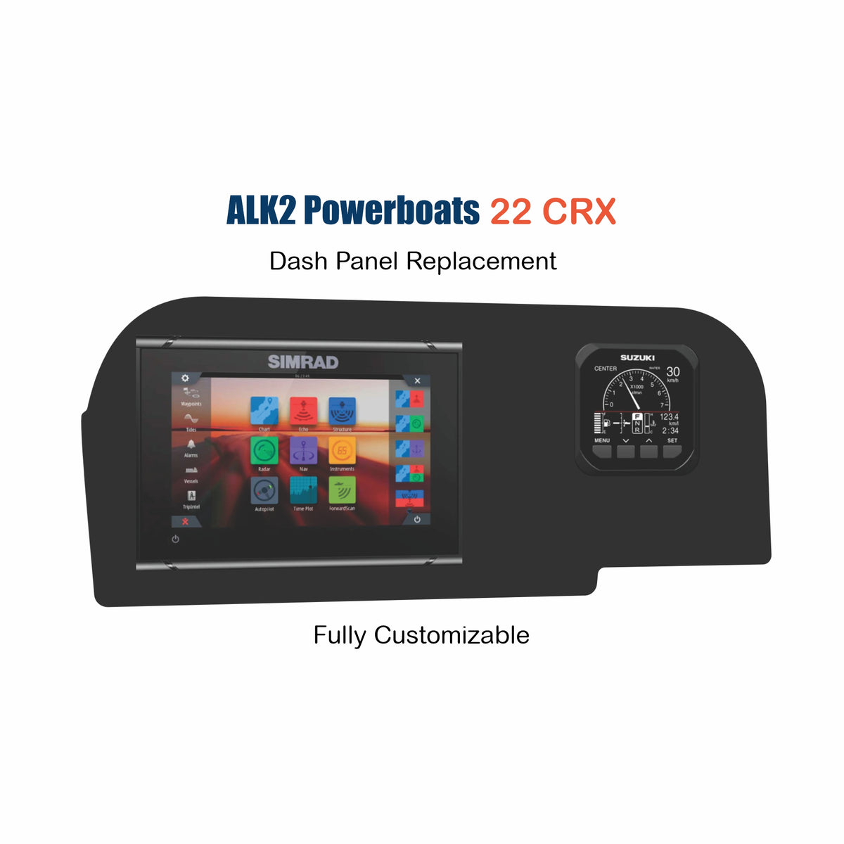 ALK2 Powerboats 22 CRX Dash Panel Replacement with custom etching