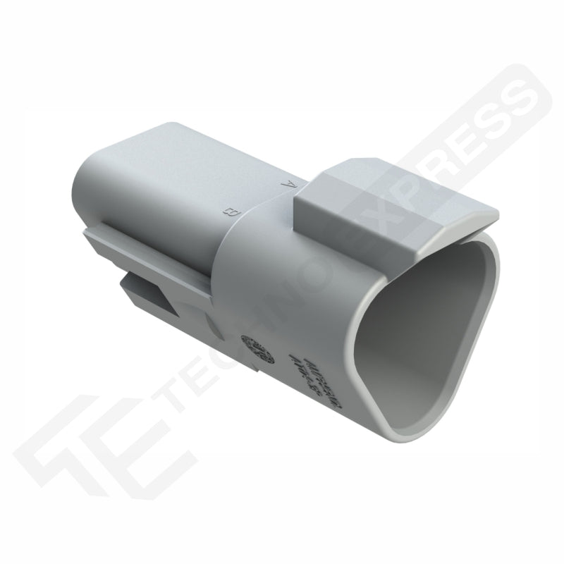 Amphenol AT04-3P 3-way male DT receptacle connector with gray plastic latch housing