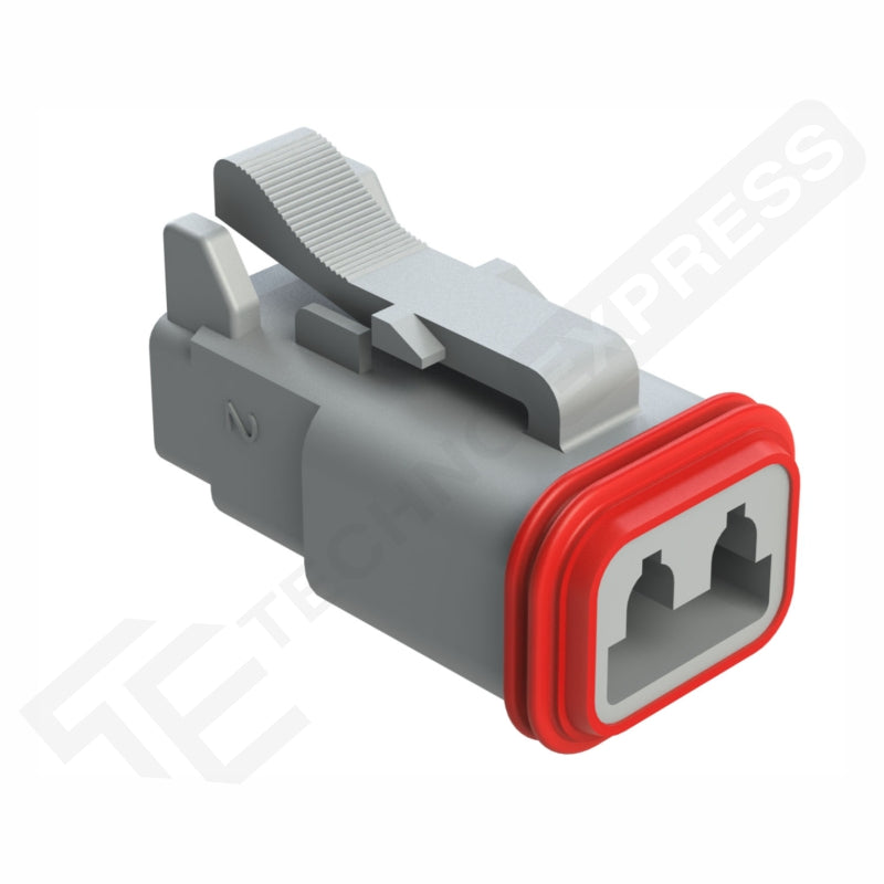 Amphenol AT06-2S female 2-way DT plug with red front sealing gasket and gray body