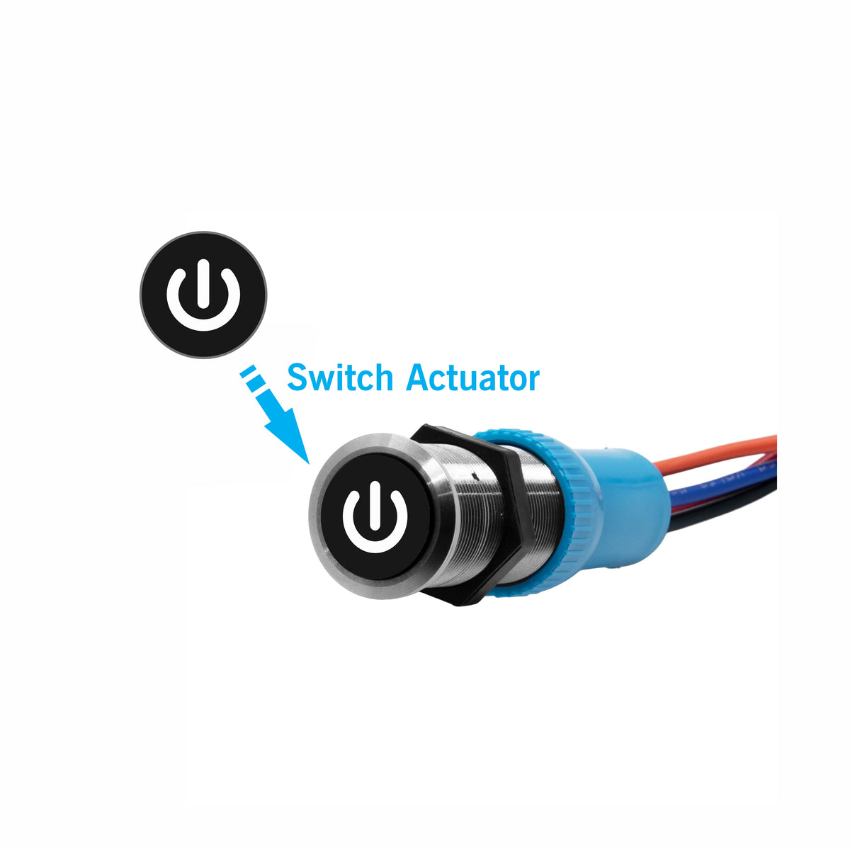 Bluewater 22mm Power actuator with black power-symbol button and stainless bezel