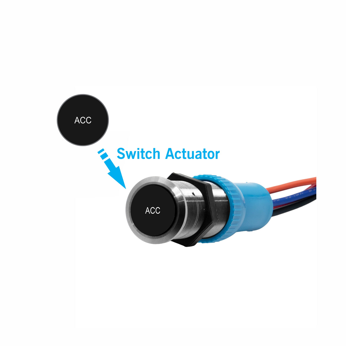 Bluewater 22mm ACC actuator with black labeled button and stainless bezel