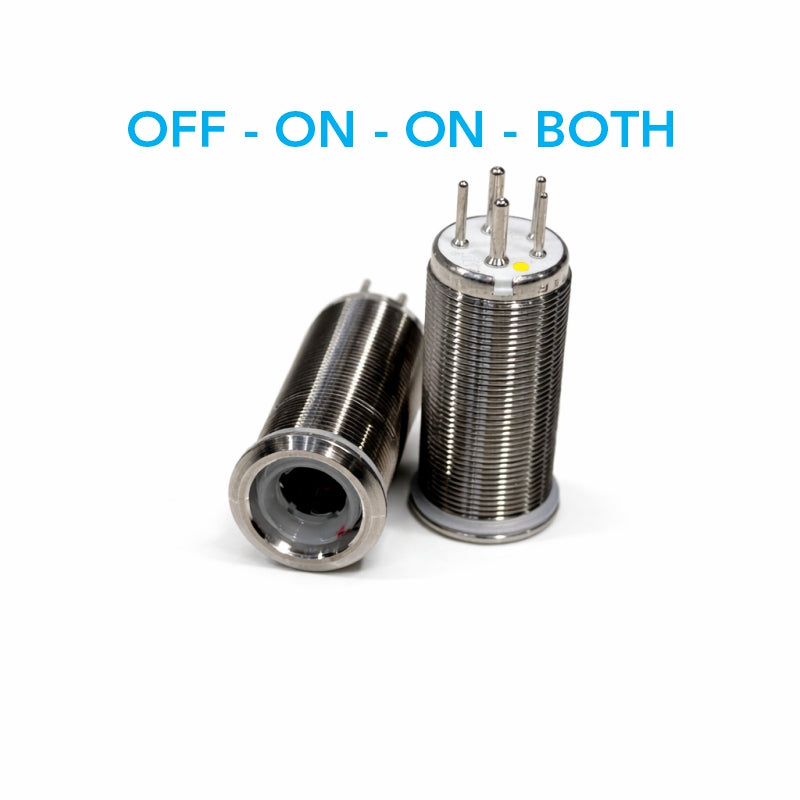 Bluewater 22mm switch body labeled OFF - ON - ON - BOTH with stainless cylindrical actuator