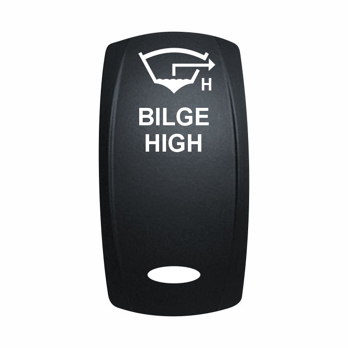 Technoexpress Shop black rocker switch cap labeled BILGE HIGH with white bilge icon and H
