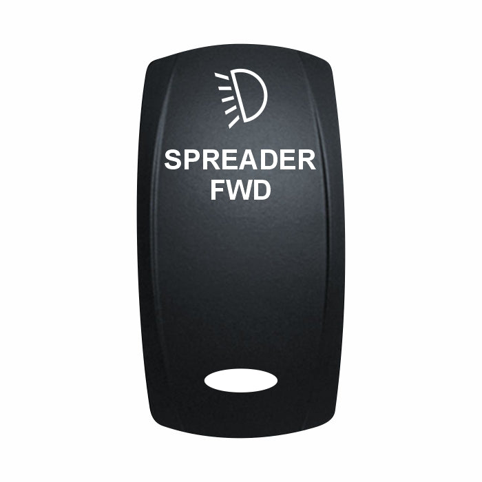 Technoexpress black rocker switch actuator labeled SPREADER FWD with white light icon