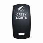 Technoexpress black rocker switch actuator labeled CRTSY LIGHTS with light icon