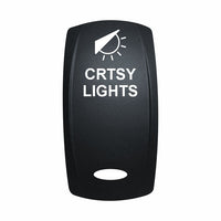 Technoexpress black rocker switch actuator labeled CRTSY LIGHTS with light icon