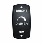 Technoexpress Shop DIMMER rocker switch labeled BRIGHT and DIM with semicircle gauge