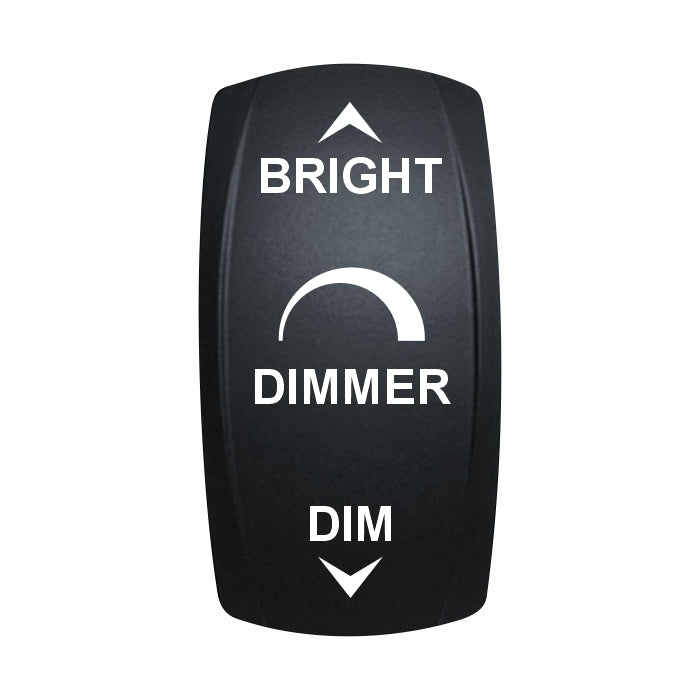 Technoexpress Shop DIMMER rocker switch labeled BRIGHT and DIM with semicircle gauge