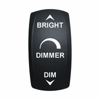 Technoexpress Shop DIMMER rocker switch labeled BRIGHT and DIM with semicircle gauge