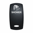 Technoexpress Shop black rocker switch labeled SHOWER with shower icon and oval window