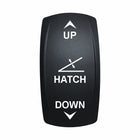 Technoexpress Shop hatch rocker switch with white UP/HATCH/DOWN labels and directional arrows