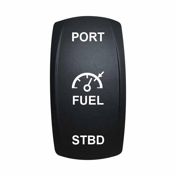 Technoexpress Shop FUEL PORT/STBD rocker switch with white fuel gauge icon and labels