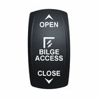 Technoexpress Shop BILGE ACCESS black rocker switch with OPEN arrow and CLOSE arrow