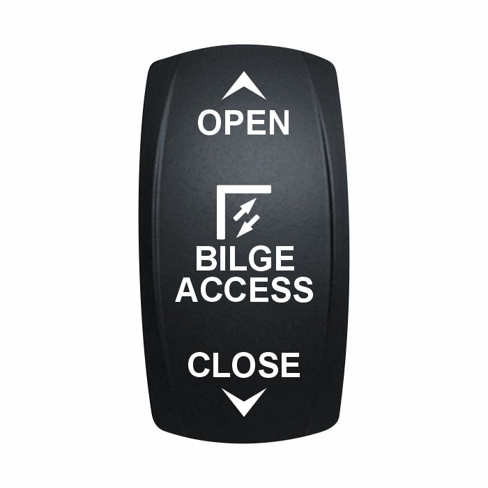 Technoexpress Shop BILGE ACCESS black rocker switch with OPEN arrow and CLOSE arrow