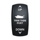 Technoexpress Shop TRIM TABS PORT rocker switch, black with white UP/DOWN arrows and boat icon