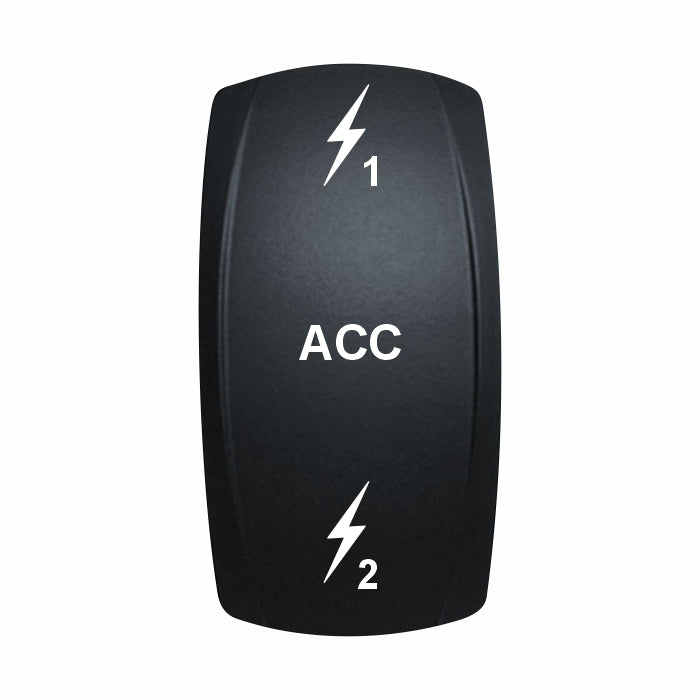 Technoexpress black rocker switch actuator labeled ACC with lightning 1 and 2