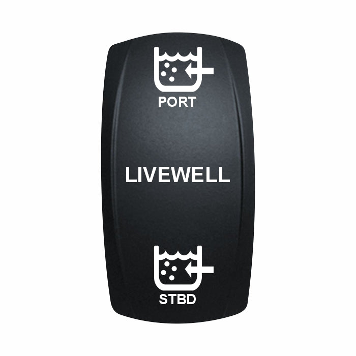 Technoexpress Shop LIVEWELL rocker switch labeled PORT (top) and STBD (bottom)