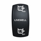 Technoexpress LIVEWELL rocker switch actuator labeled FWD and AFT with water tank icons
