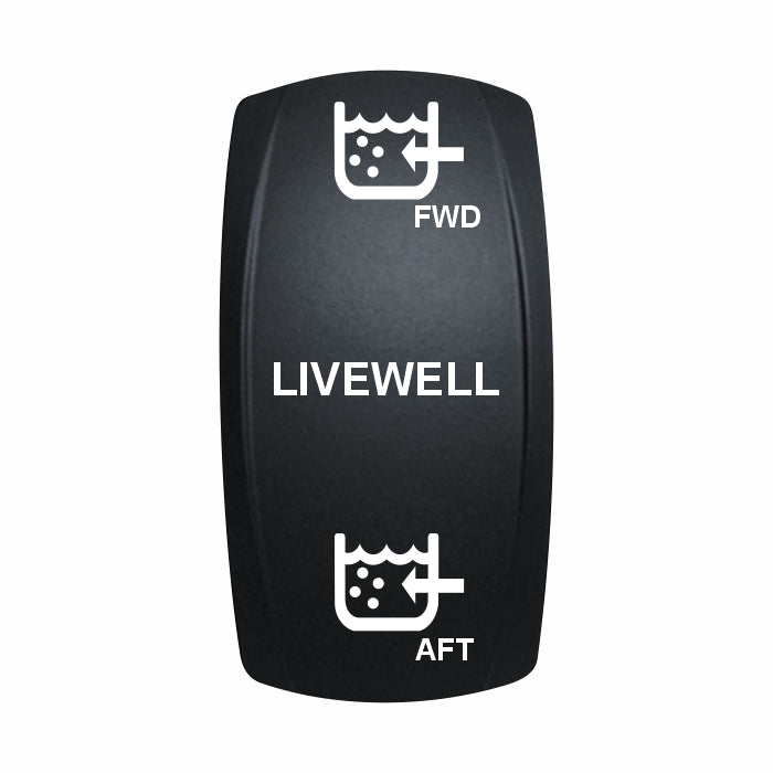 Technoexpress LIVEWELL rocker switch actuator labeled FWD and AFT with water tank icons