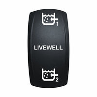 Technoexpress Shop LIVEWELL 1/2 rocker switch with central LIVEWELL label and 1/2 tank icons